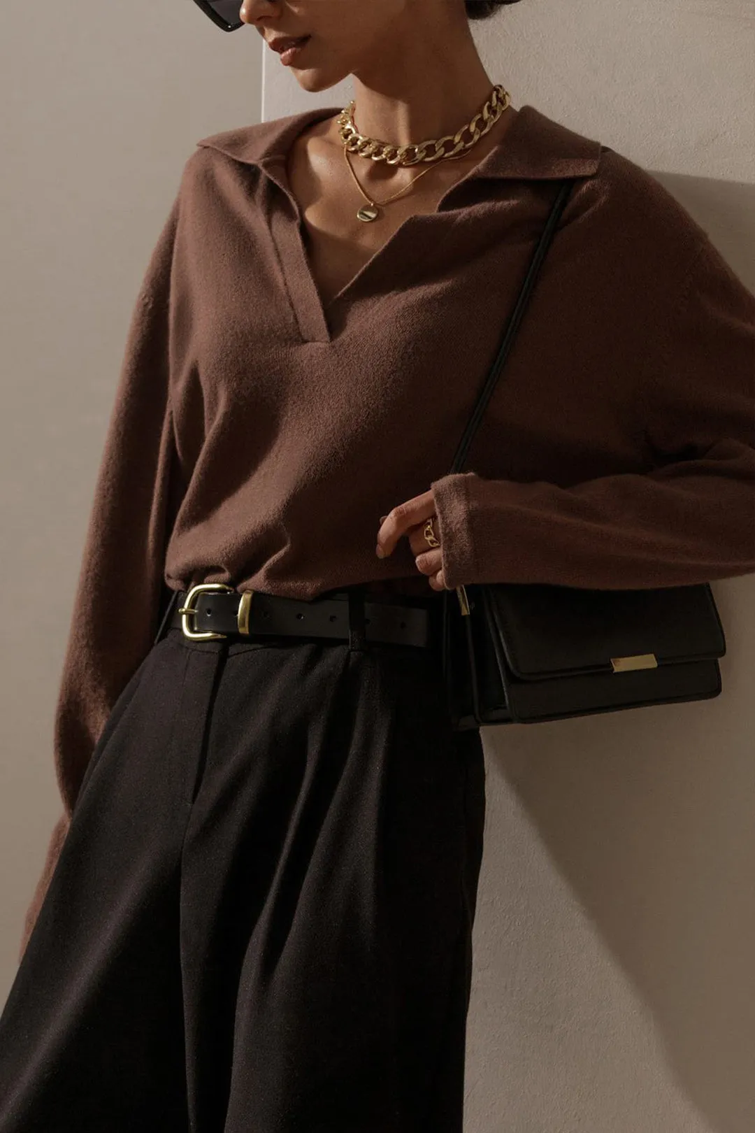 Solid Knit V-neck Collar Sweater Long-Sleeve Top sold by Micas product image thumbnail 5