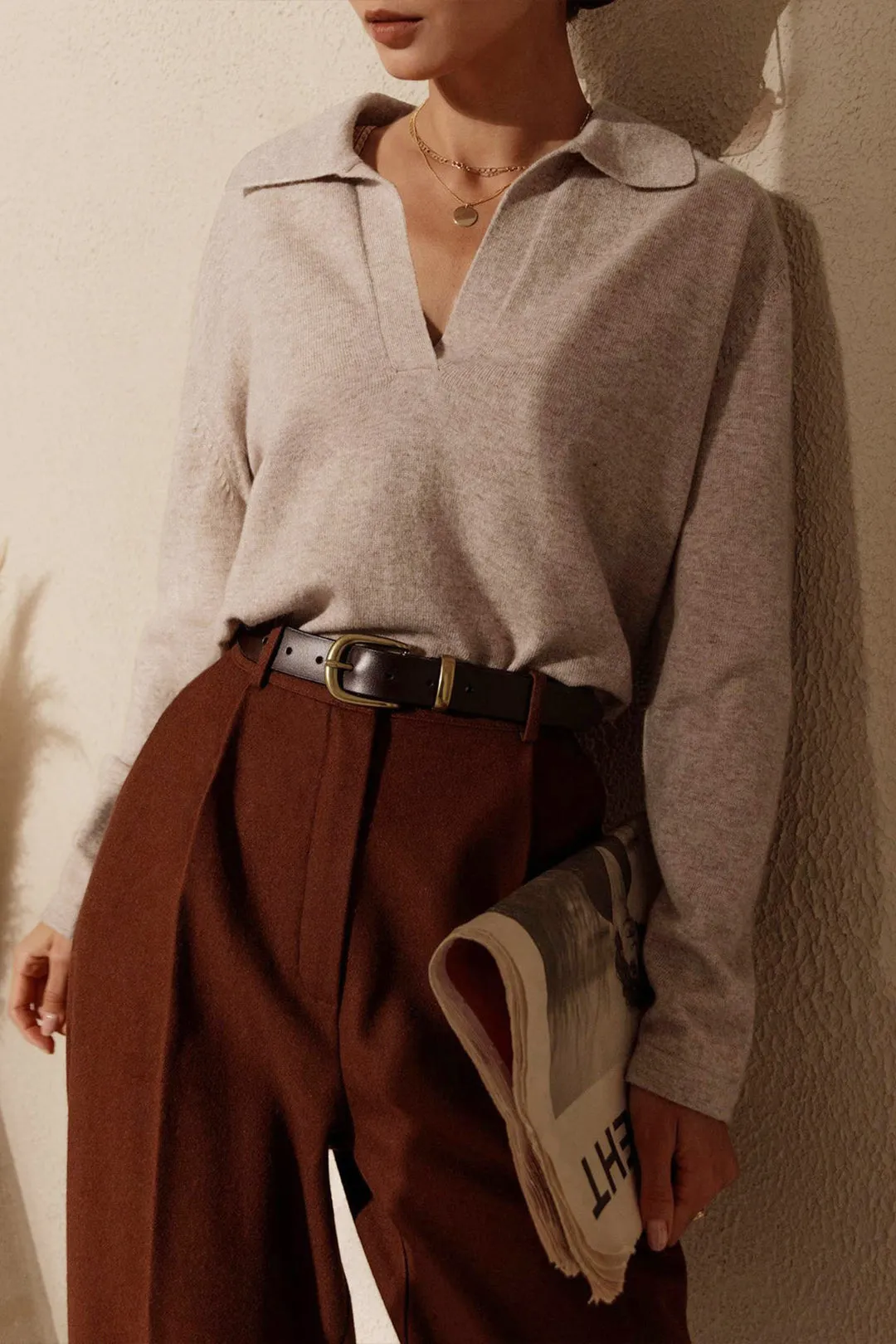 Solid Knit V-neck Collar Sweater Long-Sleeve Top sold by Micas product image thumbnail 3