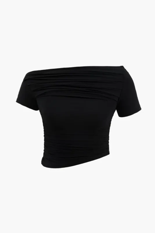 Asymmetric Ruched Front T-Shirt sold by Micas