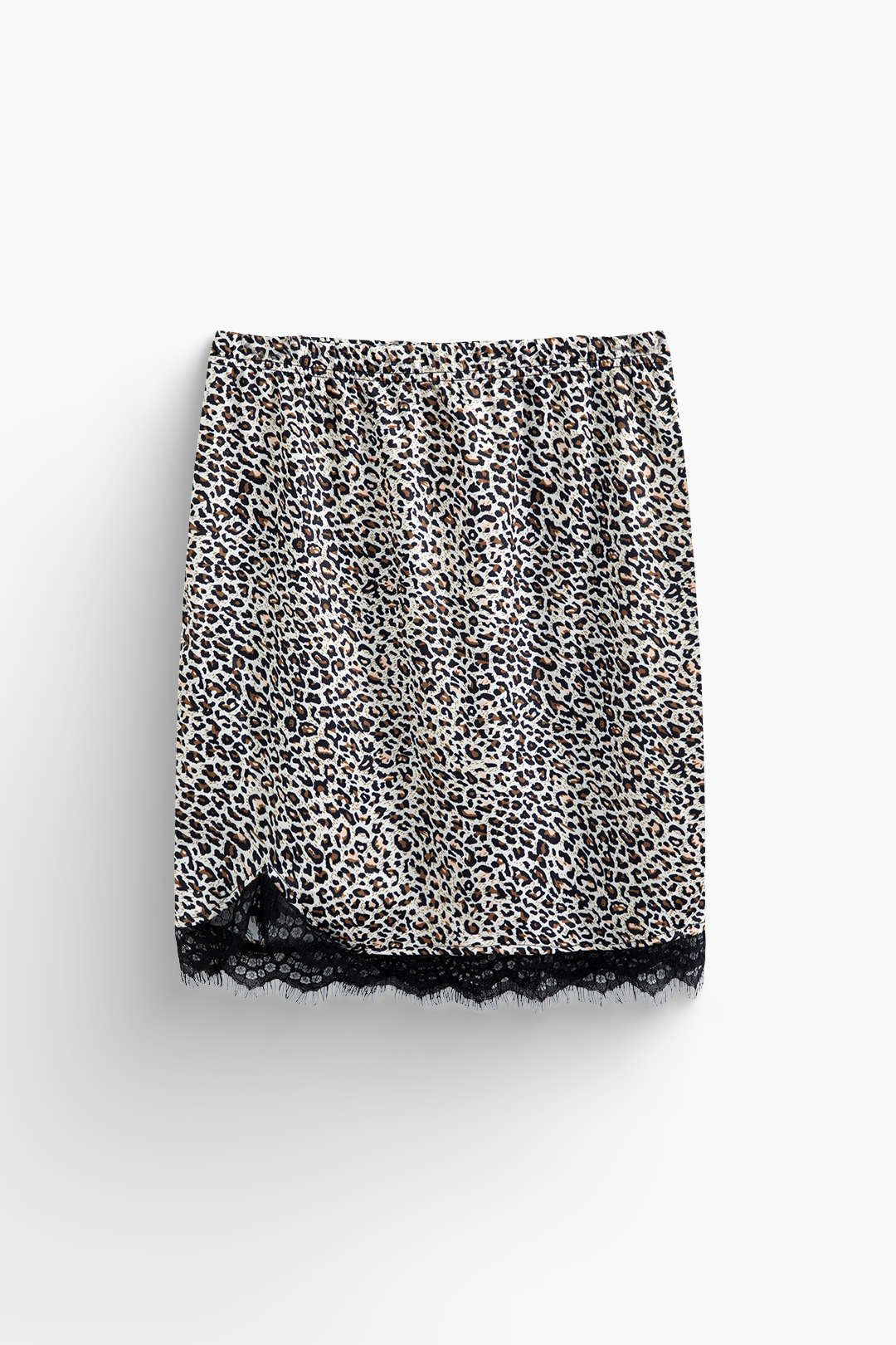 Leopard Print Lace Trim Mini Skirt sold by Micas