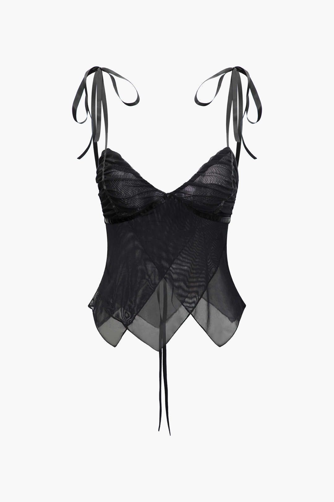 V-neck Tie Back Mesh Cami Top sold by Micas