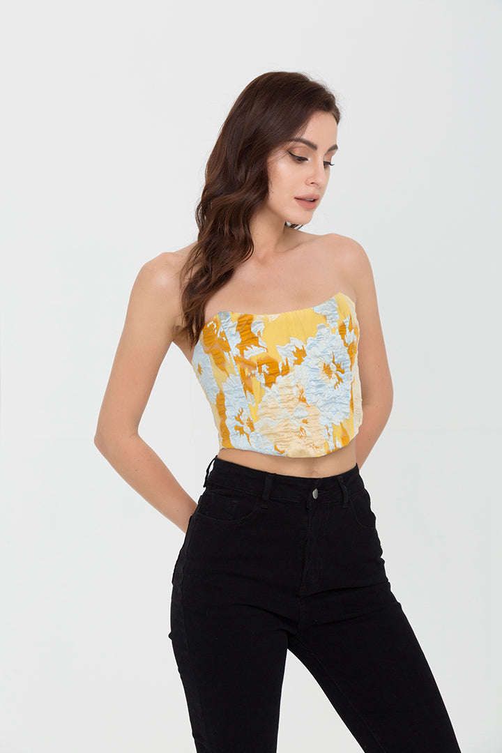 Jacquard Lace Strapless Corset Top sold by Micas