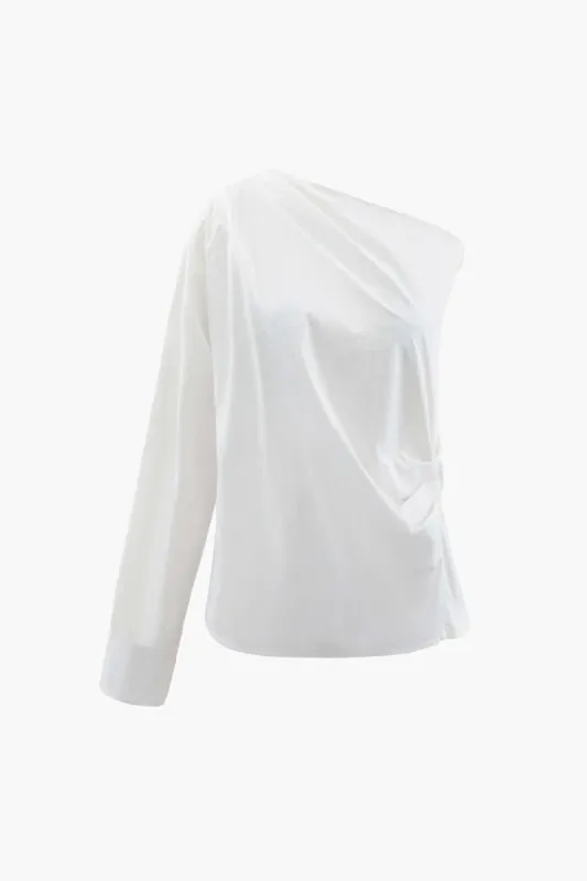 Asymmetric Shoulder Pleated Blouse sold by Micas