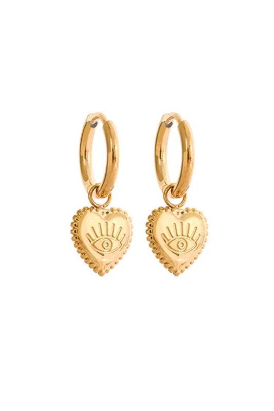 Evil Eye Charm Hoop Earrings sold by Micas