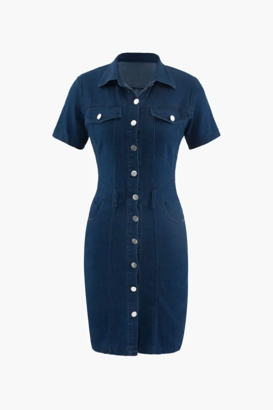 Button Down Denim Short Sleeve Mini Dress sold by Micas