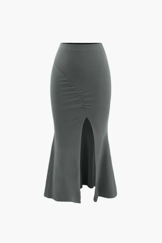 Asymmetric Mermaid Slit Midi Skirt sold by Micas