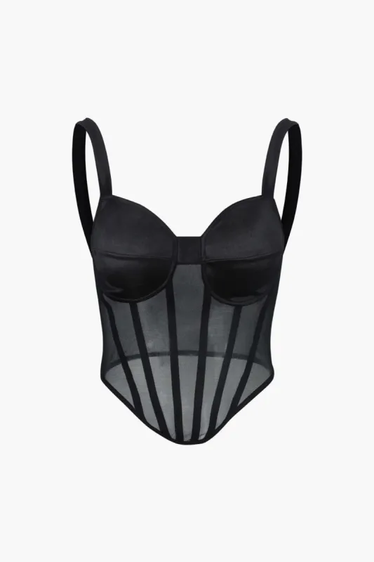 V Shape Hem Mesh Bustier Top sold by Micas