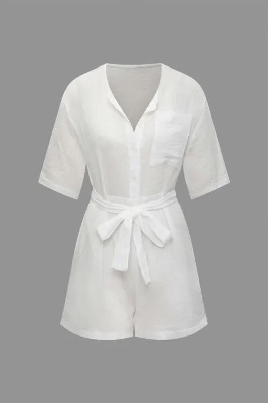 Chest Pocket Belted Short Sleeve Jumpsuit sold by Micas
