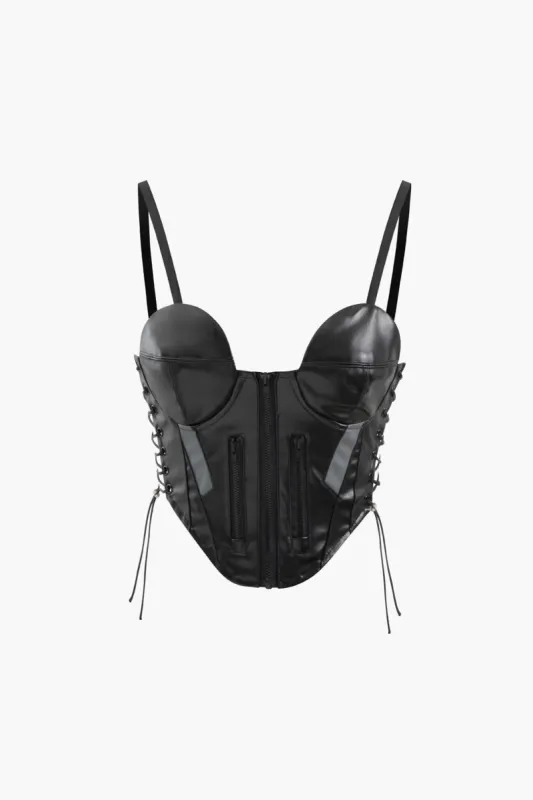 Faux Leather Lace-Up Corset Top sold by Micas