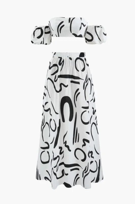 Printed Puff Sleeve Crop Top And Maxi Skirt Set sold by Micas