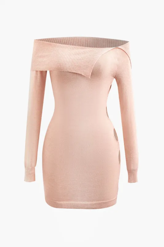 Off Shoulder Side Cut Out Long Sleeve Knit Mini Dress sold by Micas