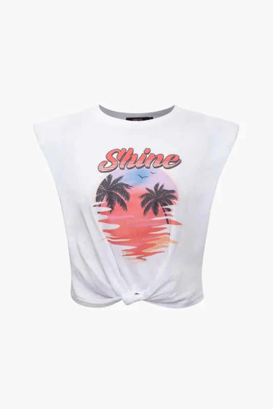 Palm Tree Knot Hem Sleeveless T-Shirt sold by Micas