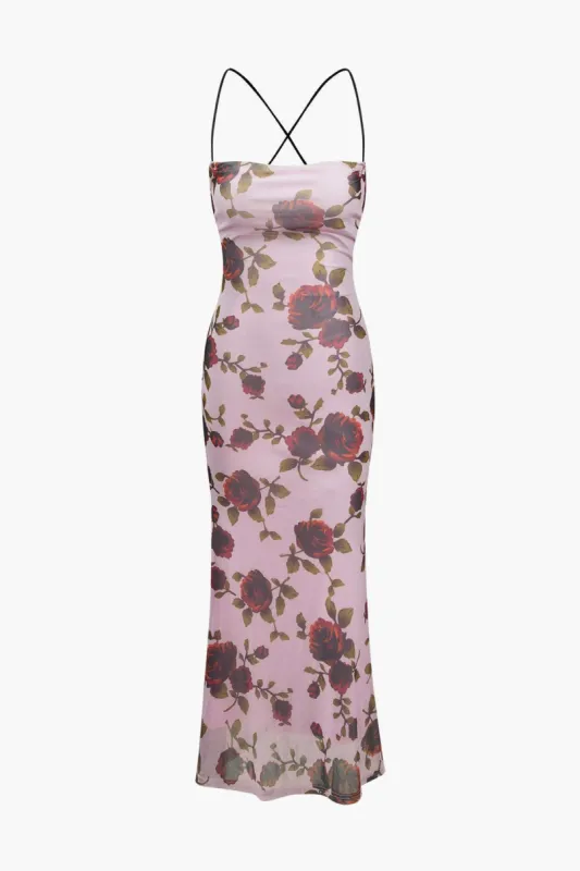 Floral Print Cross Tie Back Midi Dress sold by Micas