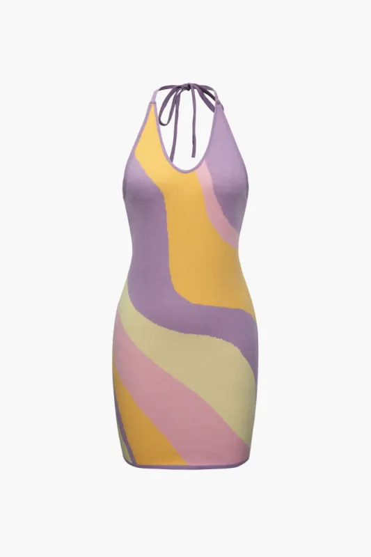 Colorblock Halter Backless Knit Mini Dress sold by Micas