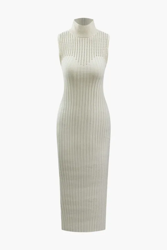 Mock Neck Openwork Knit Sleeveless Dress sold by Micas