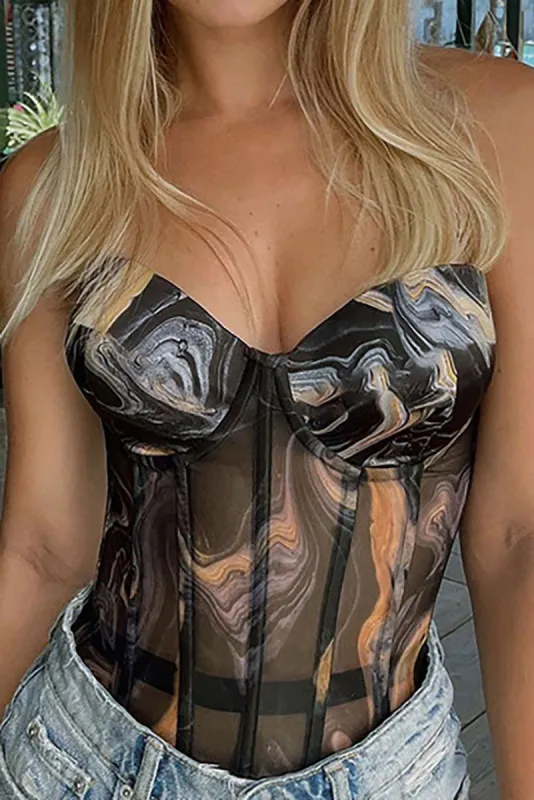Abstract Print Mesh Tube Top sold by Micas