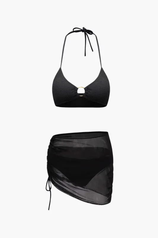 Halter Bikini And Sarong Skirt 3-pcs Set sold by Micas