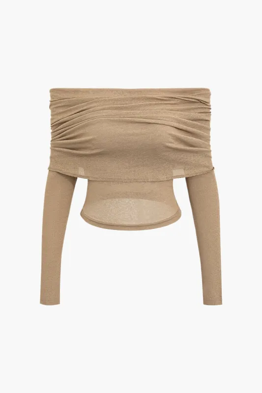 Off Shoulder Ruched Long Sleeve Top sold by Micas