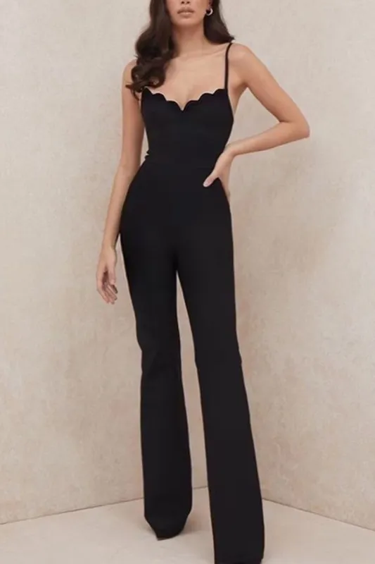 Wave Trim Adjustable Strap Zip Up Jumpsuit sold by Micas