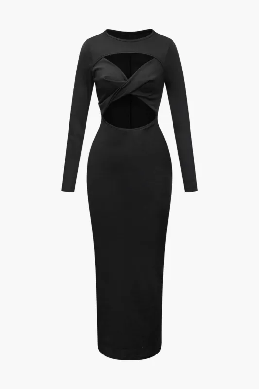 Solid Cut Out Slit Back Long Sleeve Maxi Dress sold by Micas