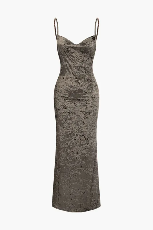 Velvet Cowl Neck Backless Maxi Dress sold by Micas