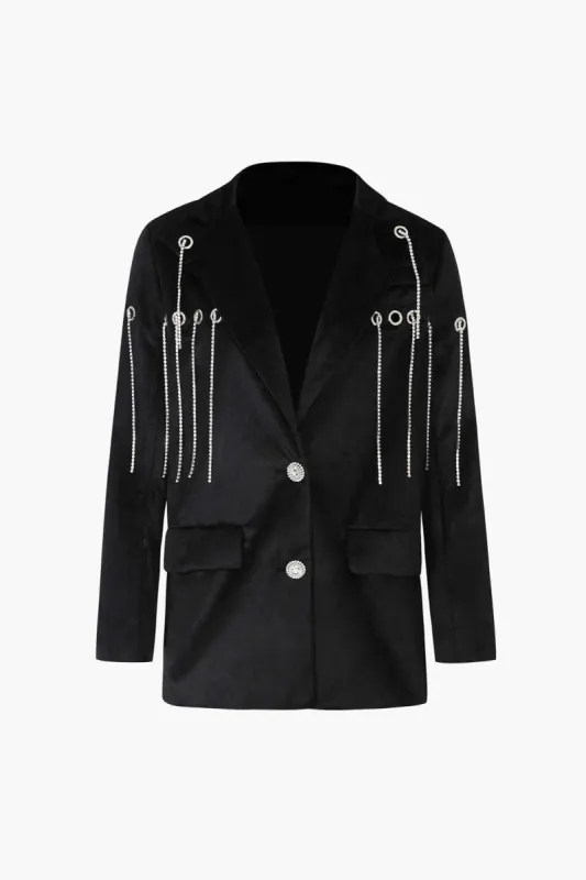 Rhinestone Fringe Velvet Blazer sold by Micas