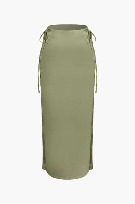 Tie Side Satin Split Maxi Skirt sold by Micas