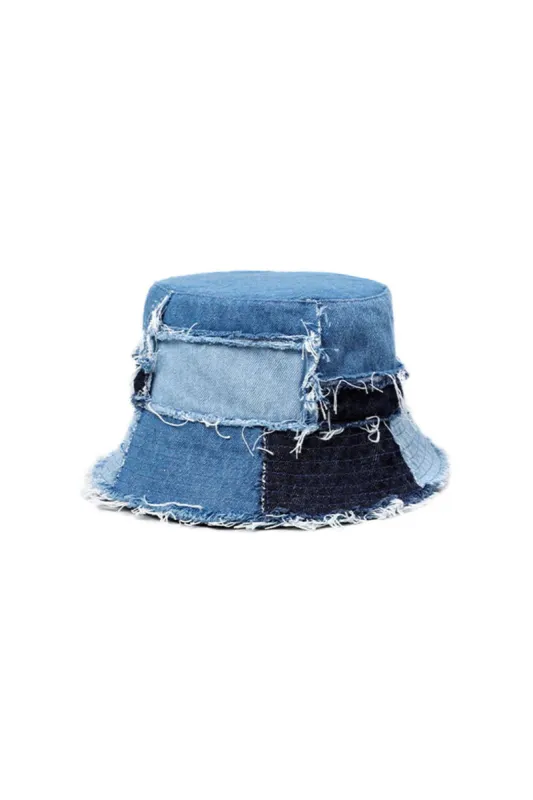 Denim Frayed Bucket Hat sold by Micas