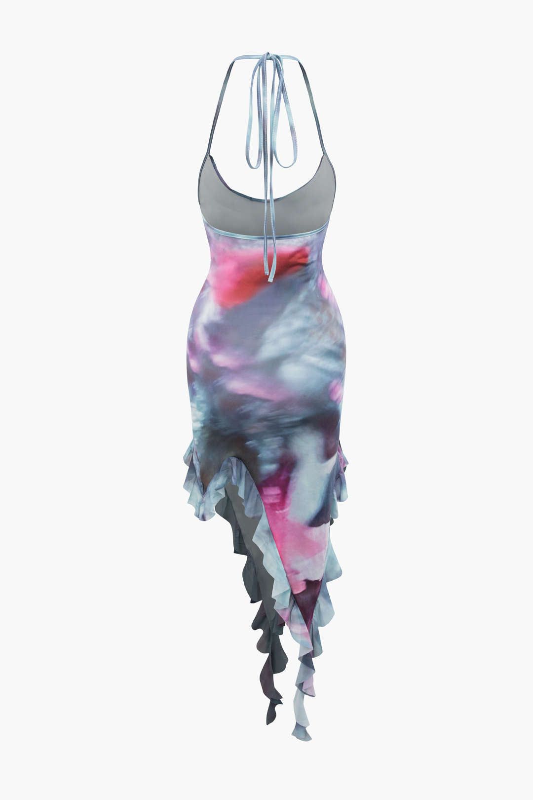 Tie Dye Halter Asymmetric Ruffle Midi Dress sold by Micas product image thumbnail 2