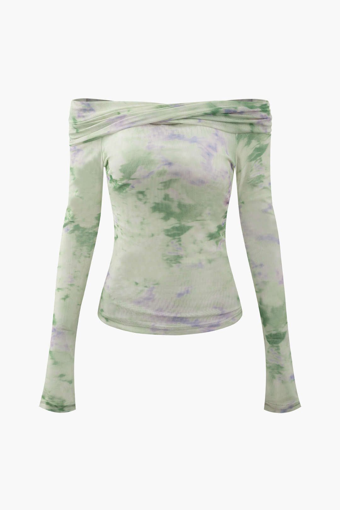 Tie Dye Long Sleeve Off-Shoulder Mesh Top sold by Micas