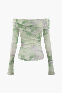 Tie Dye Long Sleeve Off-Shoulder Mesh Top sold by Micas