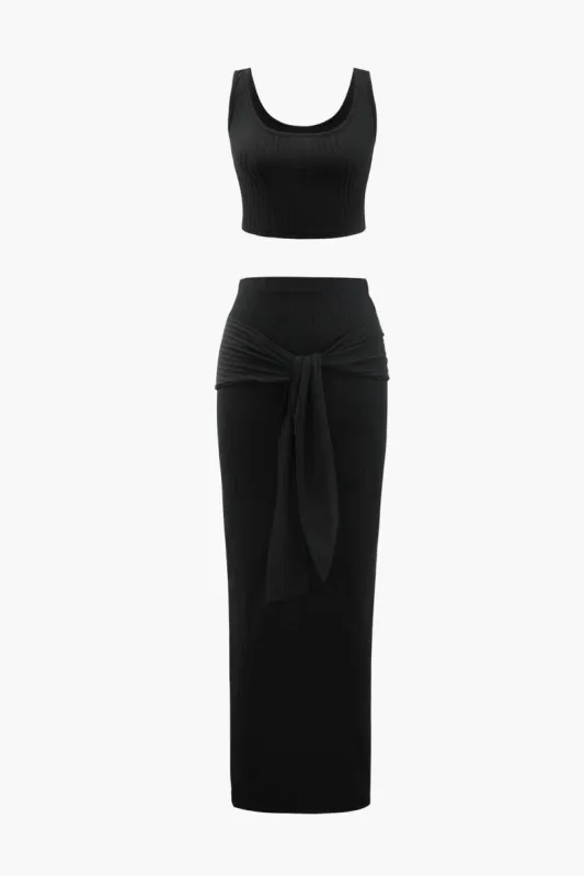 Square Neck Tank Top And Knotted Skirt Set sold by Micas