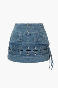 Eyelet Tie Denim Mini Skirt sold by Micas