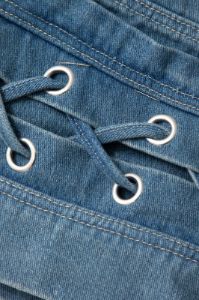 Eyelet Tie Denim Mini Skirt sold by Micas