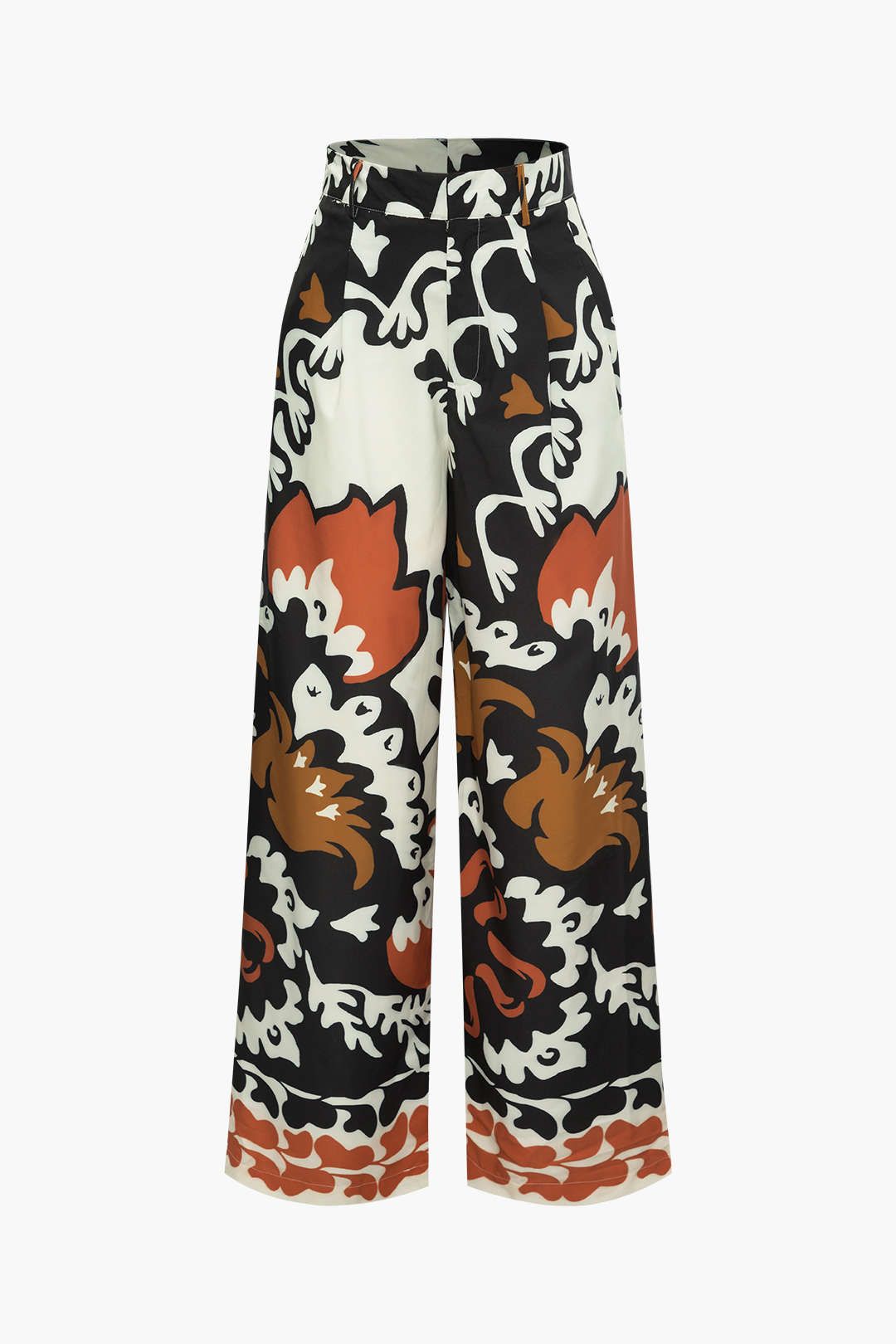 High Waisted Floral Pocket Pleated Straight Leg Pants sold by Micas