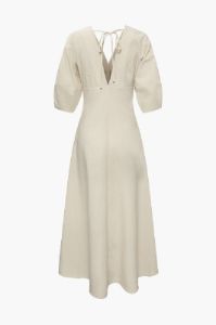 Linen-Blend V-neck Tie Back Maxi Dress sold by Micas