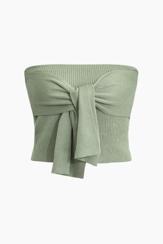 Plus Size Solid Knit Tie Front Tube Top sold by Micas