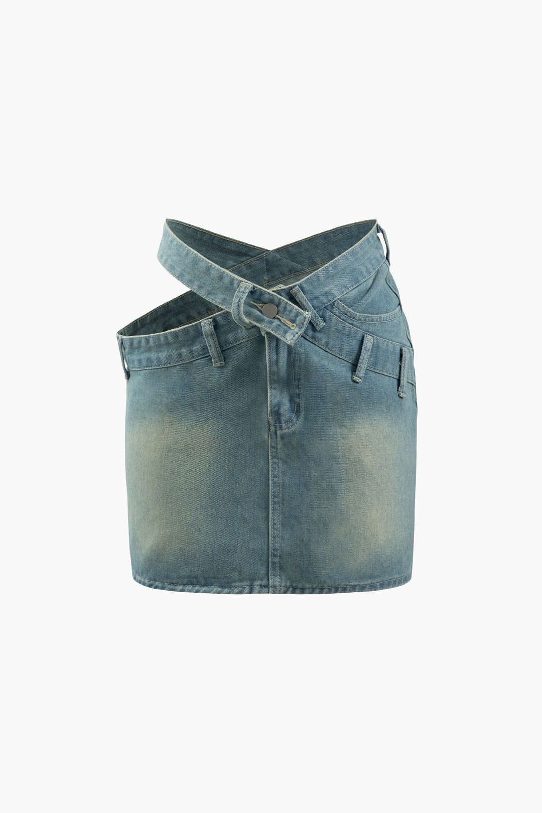 Asymmetric Cut Out Denim Mini Skirt sold by Micas