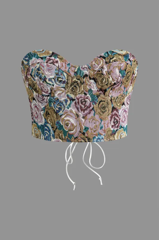 Floral Pattern Braided Tie Bustier Tube Top sold by Micas
