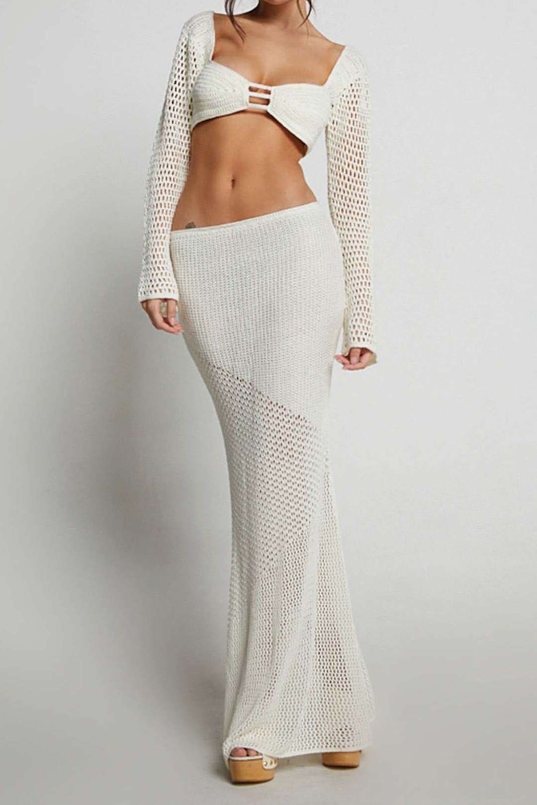 Tie Back Crochet Crop Top And Maxi Skirt Set sold by Micas product image thumbnail 11