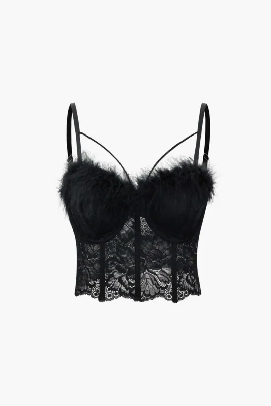 Feather Trim Lace Cami Top sold by Micas