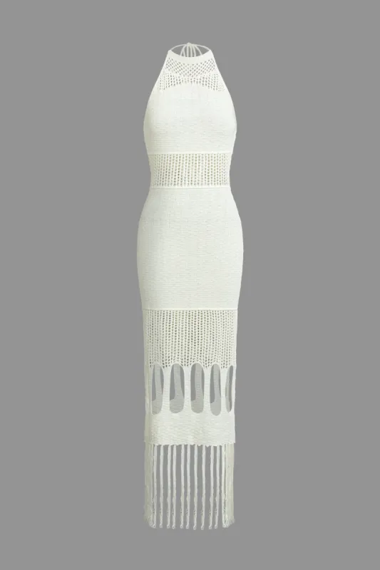 Solid Knit Fringe Cut Out Tie-Up Kjole sold by Micas