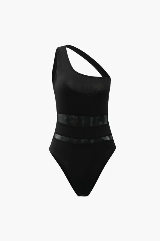 Rib Panel Mesh Asymmetric Bodysuit sold by Micas