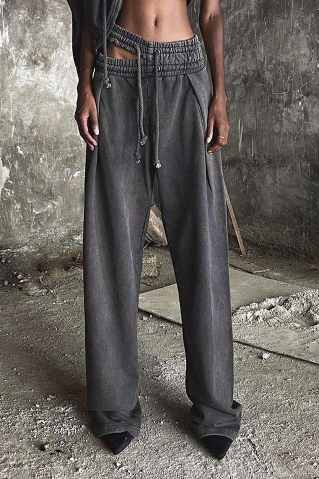 Distressed Tie Waist Pocket Straight Leg Pants sold by Micas