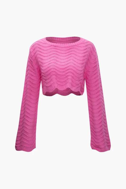 Wavy Knit Long Sleeve Crop Top made by Micas