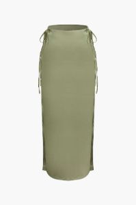 Tie Side Satin Split Maxi Skirt sold by Micas