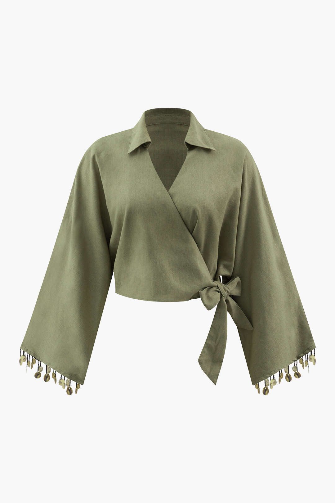 Linen-Blend Tie Wrap Blouse sold by Micas