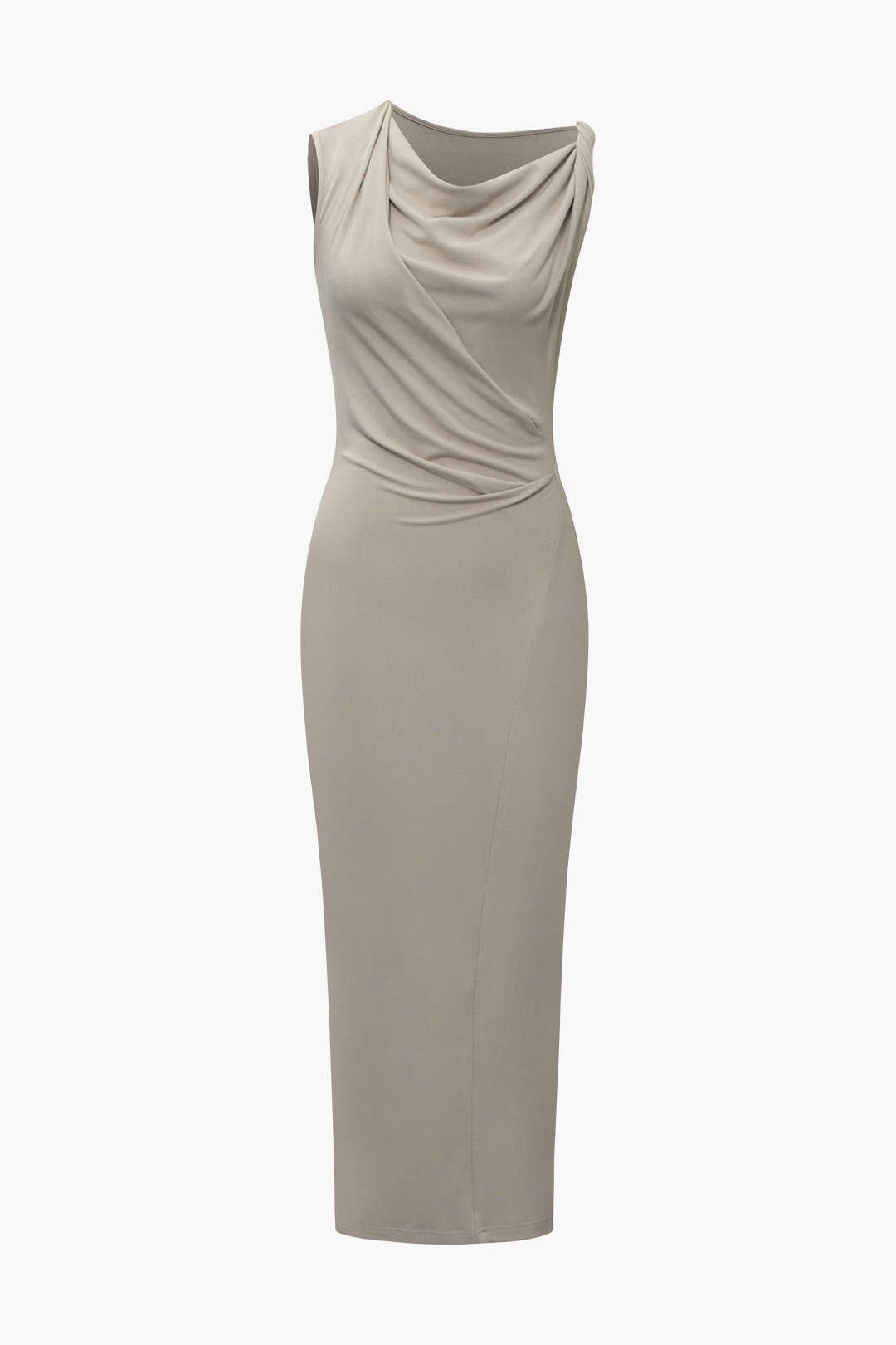 Solid Ruched Sleeveless Midi Dress sold by Micas