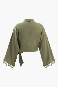 Linen-Blend Tie Wrap Blouse sold by Micas