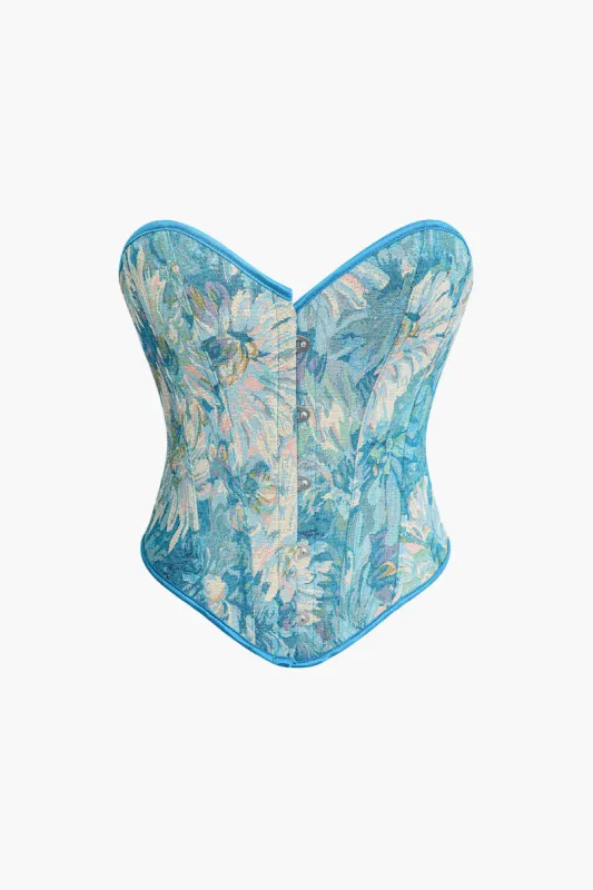 Floral Pattern Braided Tie Corset Top sold by Micas